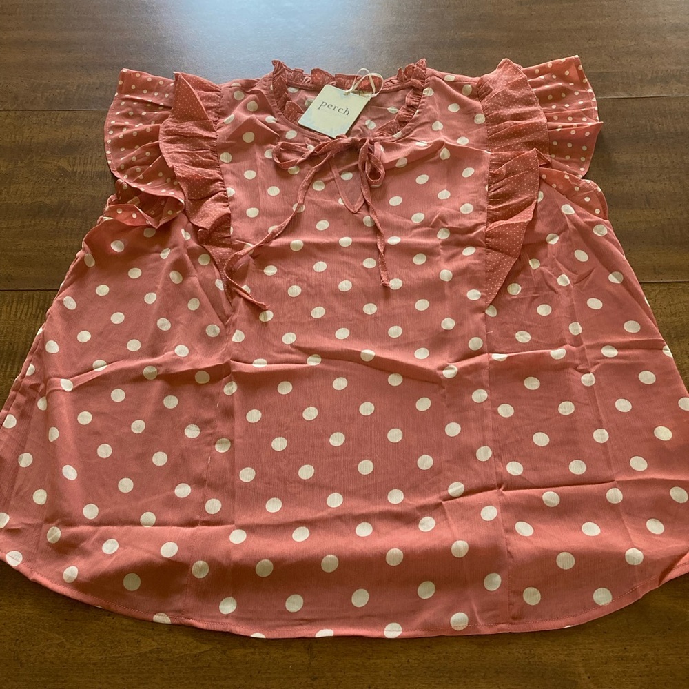 3X Perch by blue pepper orange polka dot shirt brand new with tags
